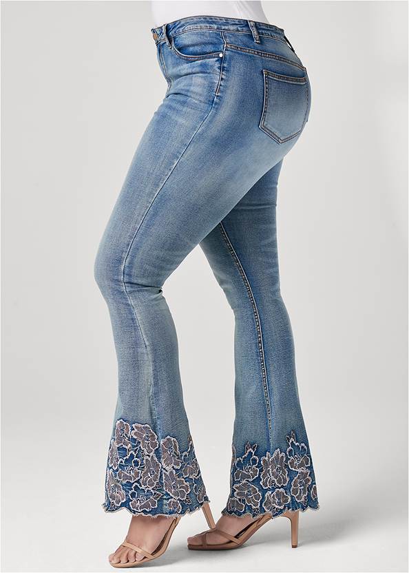 Alternate View Floral Embroidered Bootcut Jeans With Scalloped Edge