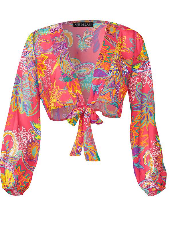 Ghost with background  view Tie-Front Crop Cover-Up Top