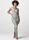 Full front view Side Slit Ruched Maxi Dress
