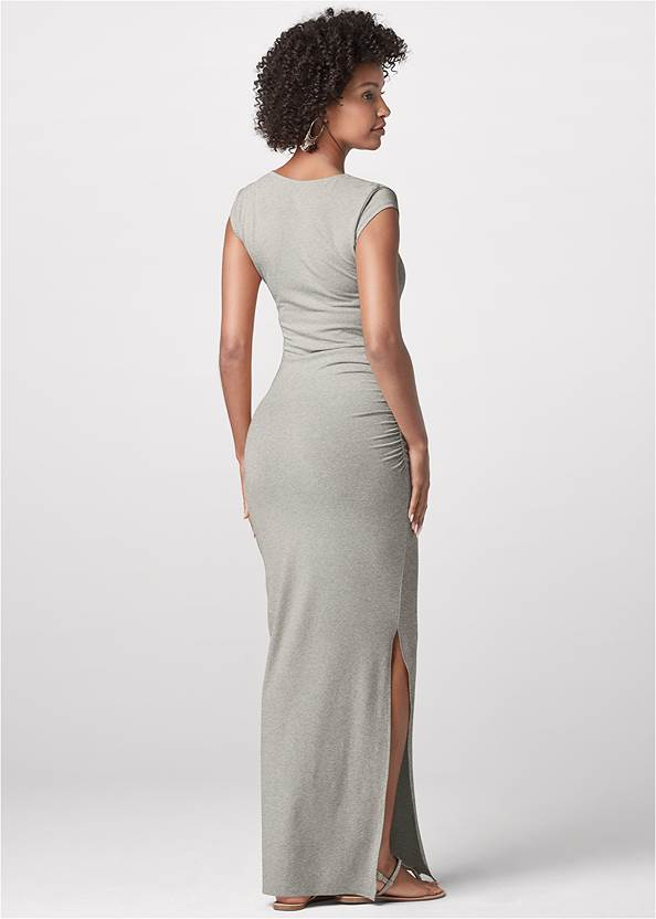 Full back view Side Slit Ruched Maxi Dress