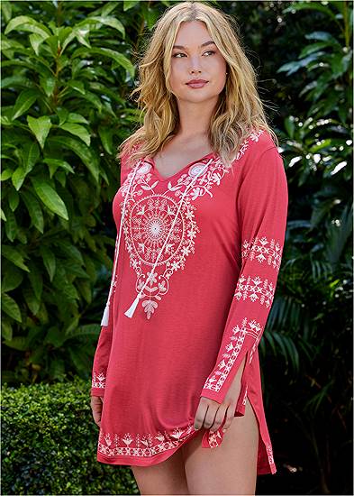 Plus Size Long Sleeve Cover-Up Dress