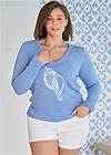 Cropped Front View Conch Shell V-Neck Sweater