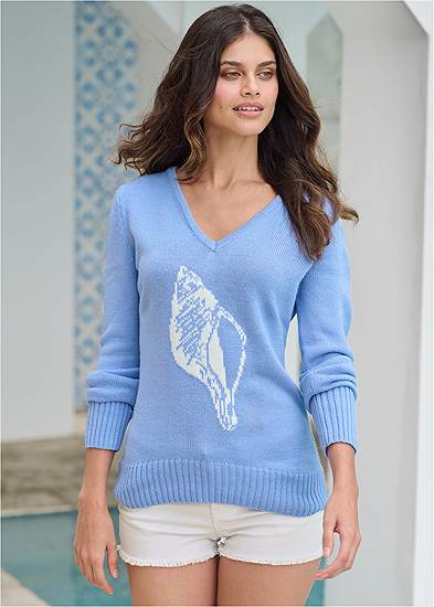 Conch Shell V-Neck Sweater
