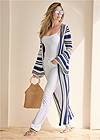 Front View  Striped Duster Cardigan