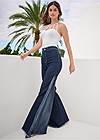 Front View Wide Leg Frayed Flare Jeans