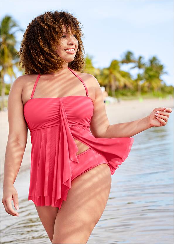 Flowing Bandeau Tankini Top,Full Coverage Mid-Rise Hipster Bikini Bottom,Classic Hipster Mid-Rise Bottom,The Genevieve Bottom,Underwire Twist Tankini Top,Pleated Cover-Up Pants,Striped Straw Tote