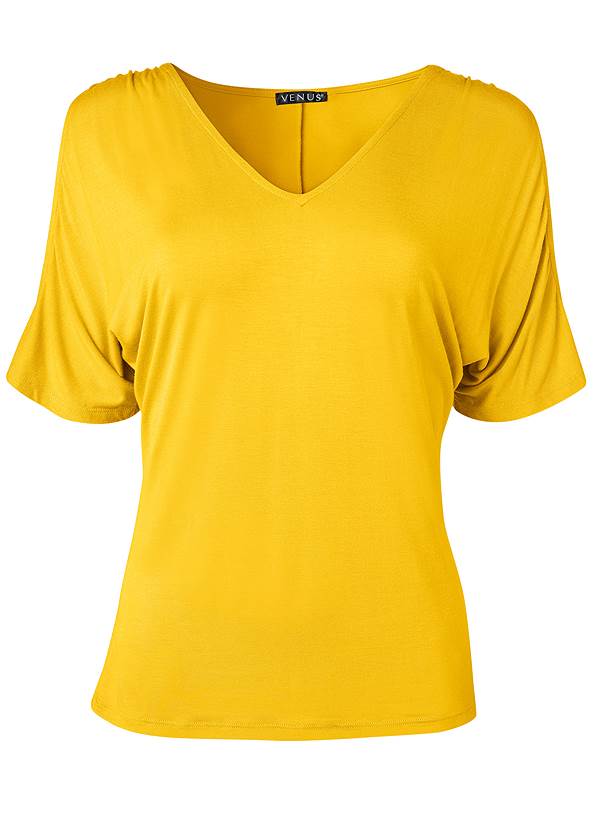 Cold-Shoulder V-Neck Top in Yellow | VENUS