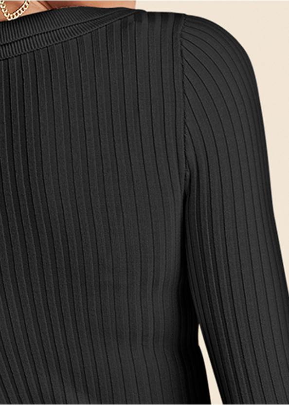 Detail back view Ruffle Front Ribbed Sweater