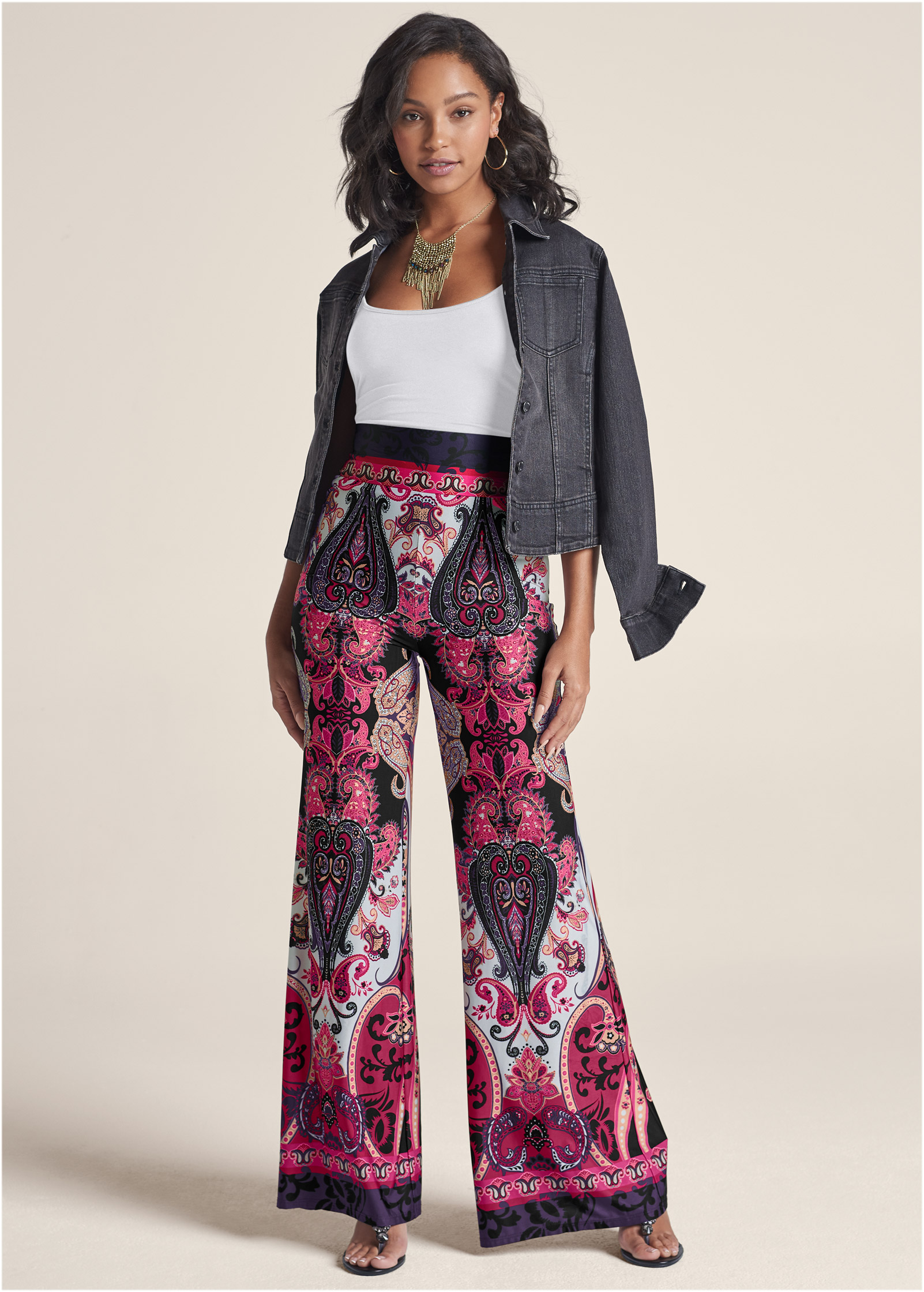 Wide Leg Paisley Print Pants