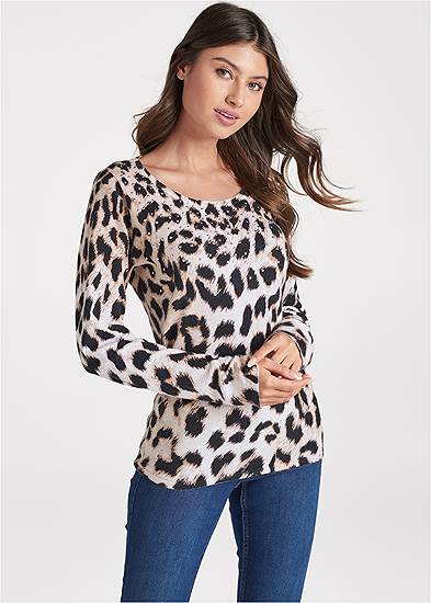 Embellished Leopard Print Sweater