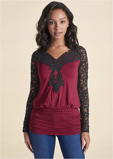 Lace Detail Ruched Top