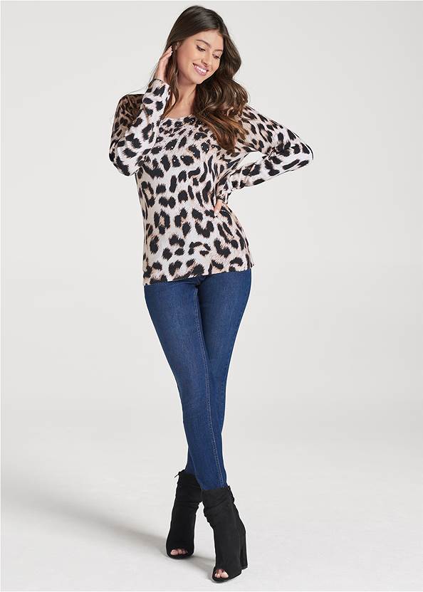 Full front view Embellished Leopard Print Sweater