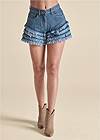Waist down front view Frayed Ruffle Jean Shorts