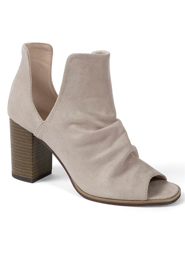 Front View Ruched Peep Toe Booties