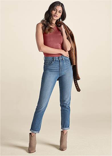Cuffed Relaxed Fit Straight Leg Jeans