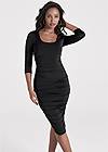 Cropped front view Hi-Def Ruched Bodycon Midi Dress