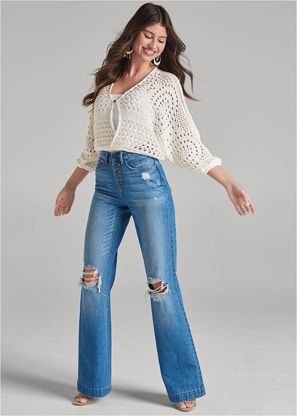 Full front view Open Stitch Cropped Sweater
