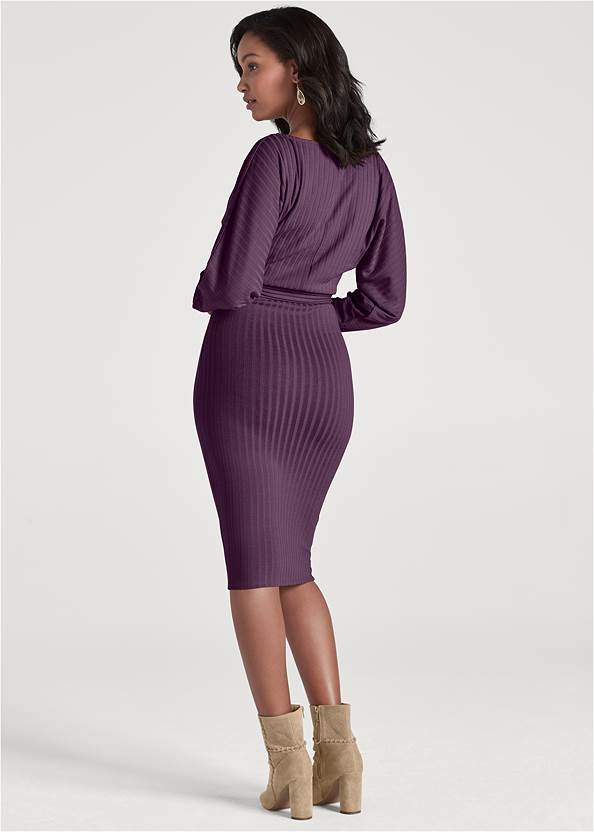Full back view Ribbed Tie-Front Dress