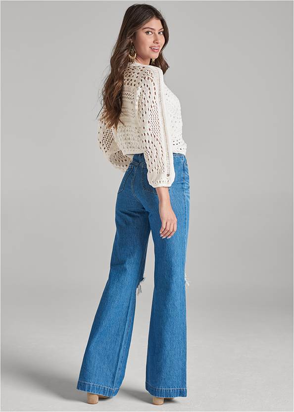 Back View Open Stitch Cropped Sweater