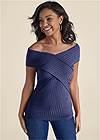 Front View Ribbed Skimming Neckline Top