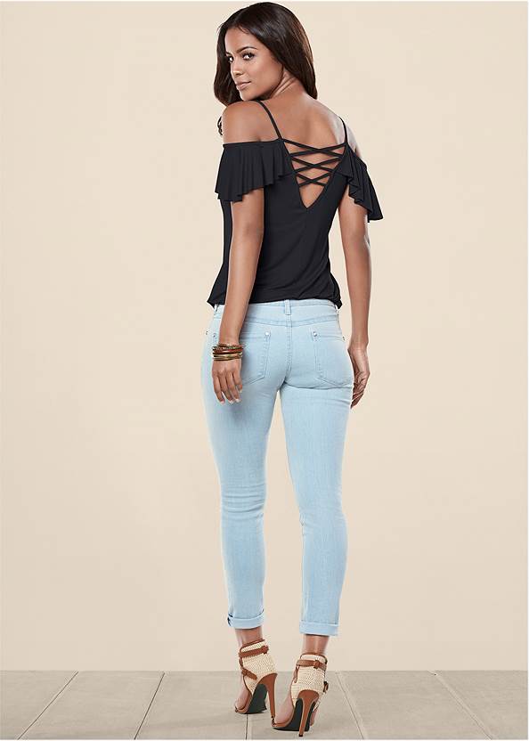 Back View Ruffle Cold-Shoulder Top