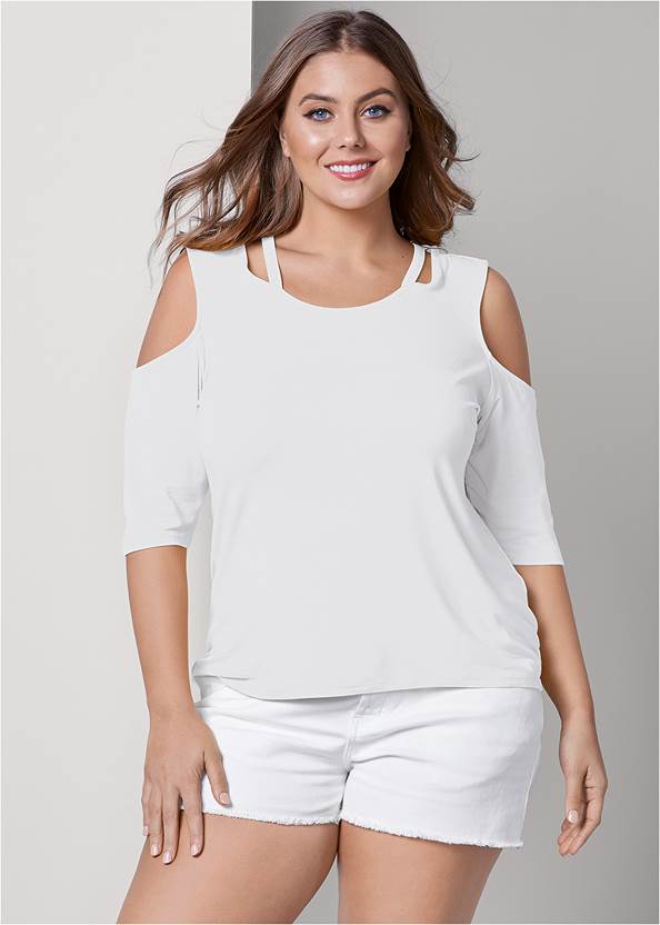 Front View Strappy Cold-Shoulder Top