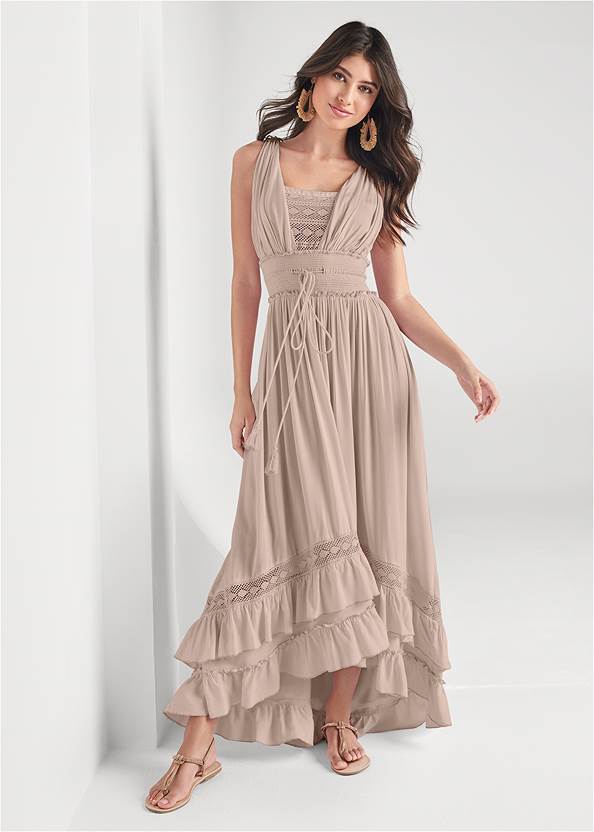 Tiered Lace Trim Maxi Dress,Pearl By Venus® Cami Bra