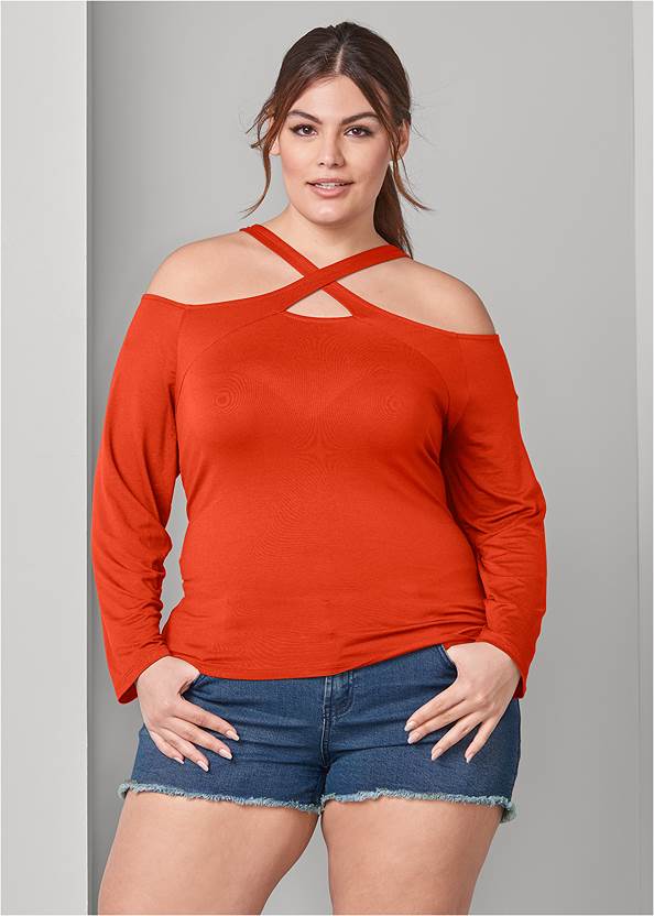 Cropped Front View Crisscross Neck Top