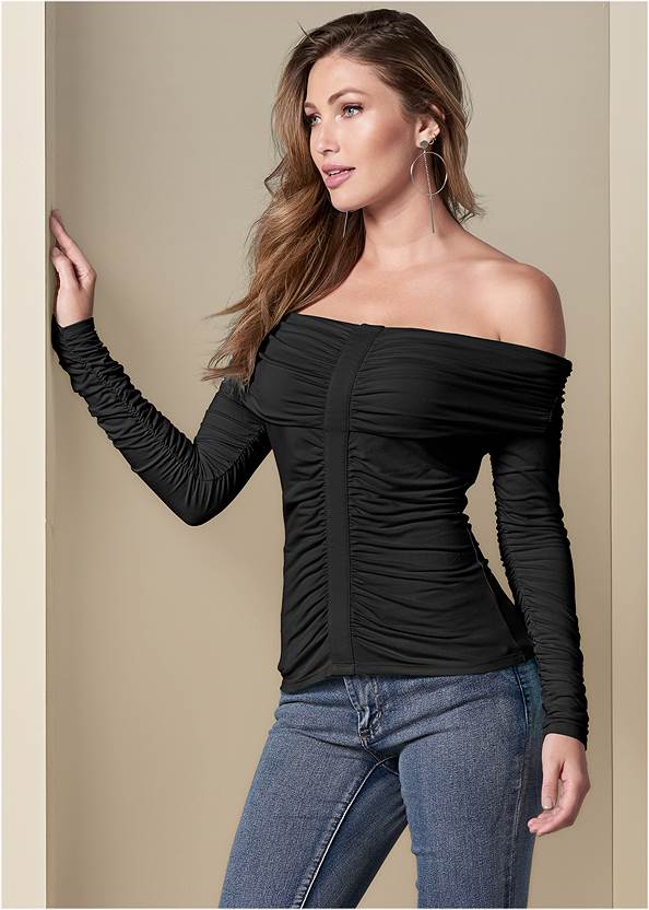 Front view Ruched Off-The-Shoulder Top