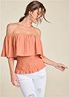 Front View Off-The-Shoulder Eyelet Top