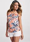 Cropped front view Summer Palm Print Top