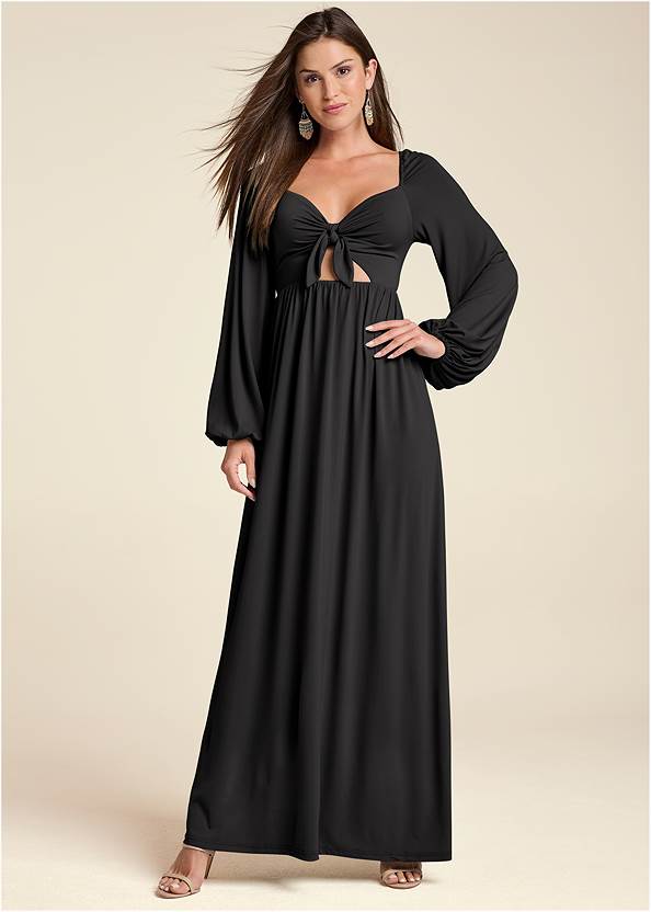 Front View Tie-Front Maxi Dress