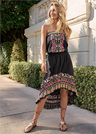 Embroidered High-Low Dress