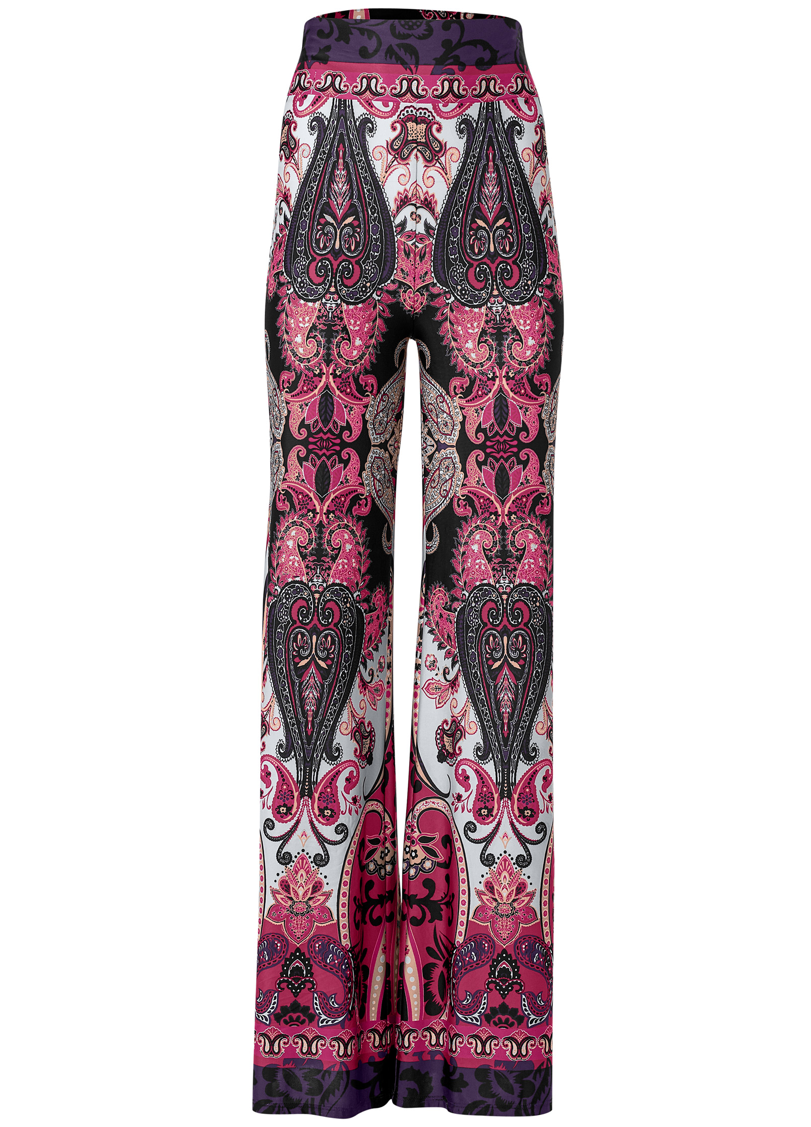 Wide Leg Paisley Print Pants in Pink Multi | VENUS