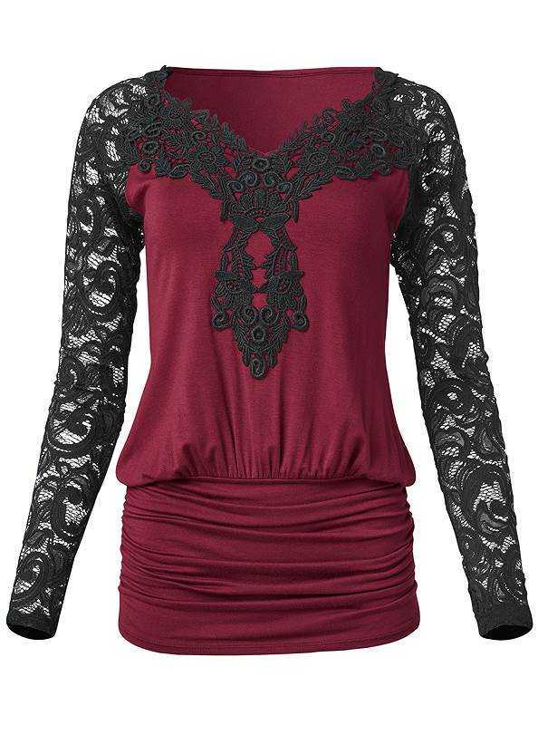 Alternate View Lace Detail Ruched Top