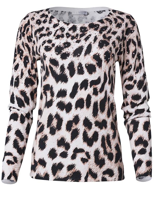 Ghost with background  view Embellished Leopard Print Sweater