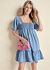 Cropped Front View Smocked Chambray Dress
