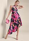Full front view Midnight Floral Halter Dress