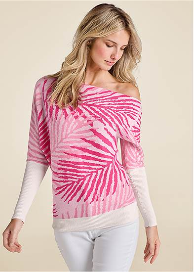 Palm Print Off-Shoulder Sweater