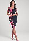 Full front view Midnight Floral Print Bodycon Dress