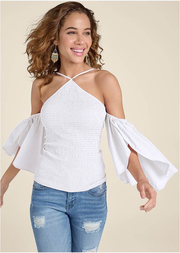 Cropped front view Smocked Fitted Top