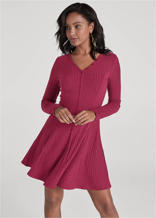 Front View Ribbed Skater Dress