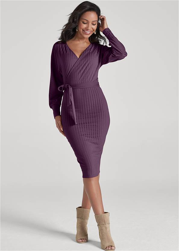Full front view Ribbed Tie-Front Dress