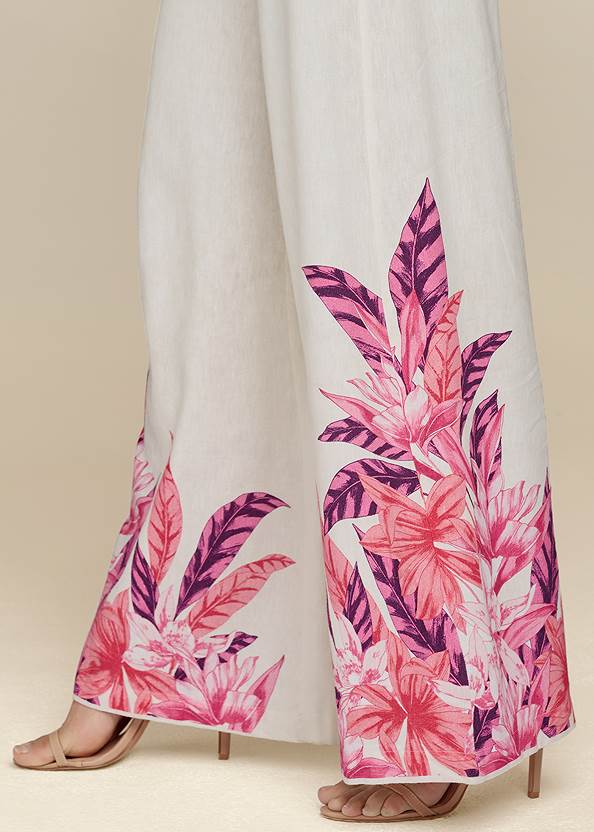 Detail side view Strawberry Floral Linen Pants