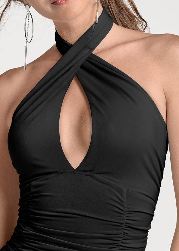 Detail front view Ruched Halter Top