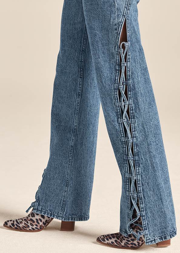 Alternate View Lace-Up Wide Leg Jeans