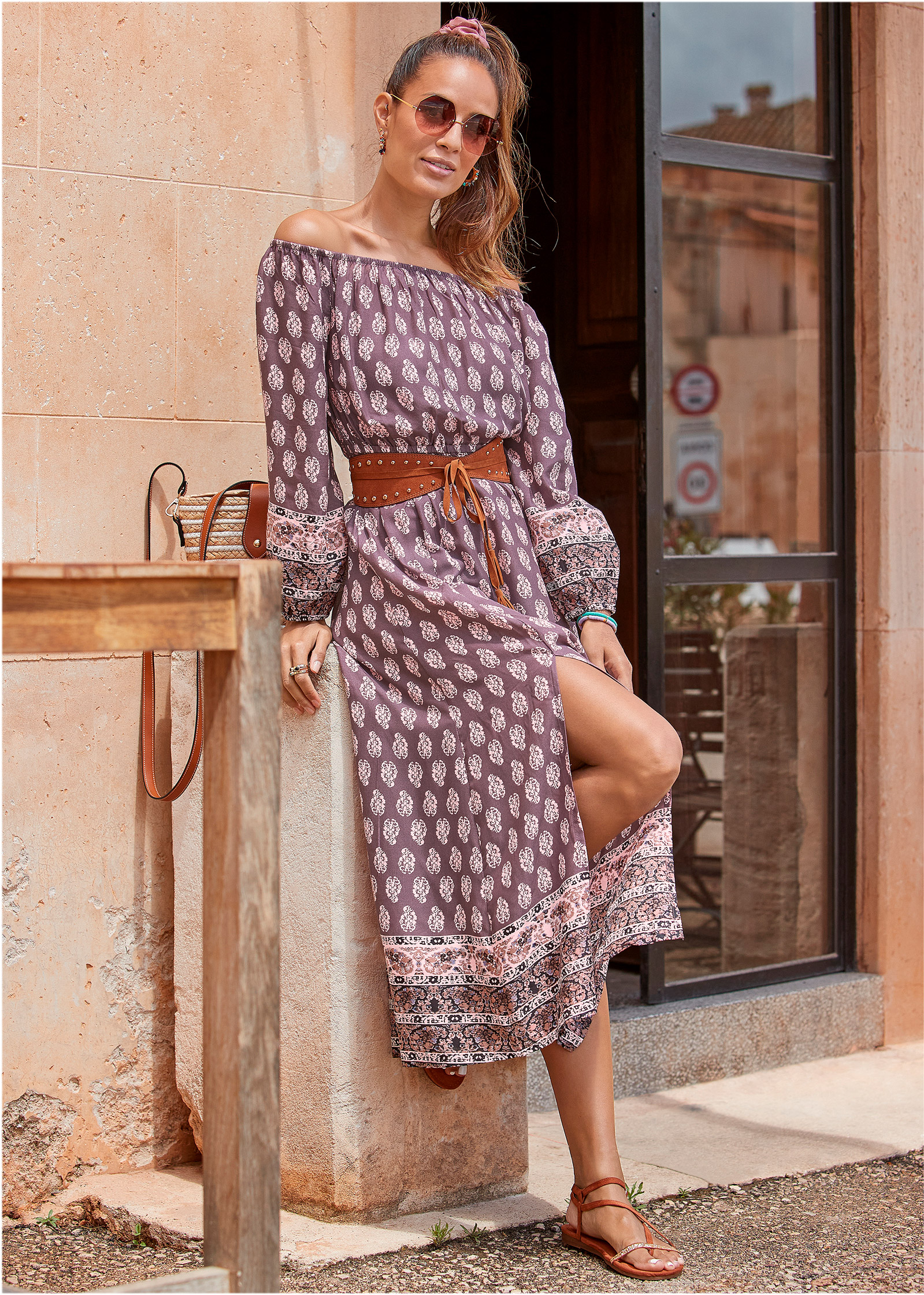 Paisley Printed Maxi Dress in Purple Multi   VENUS