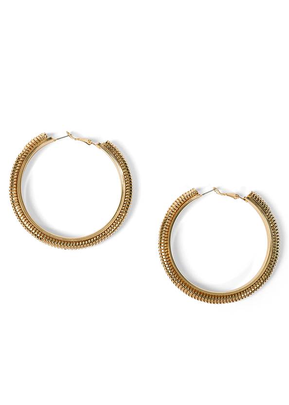 Front View  Oversized Gold Hoop Earrings