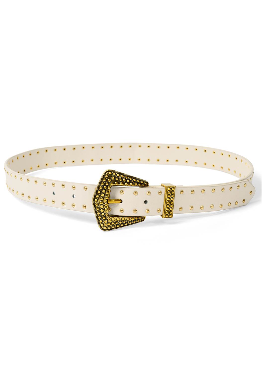 Studded Faux-Leather Belt in Gold & Ivory | VENUS