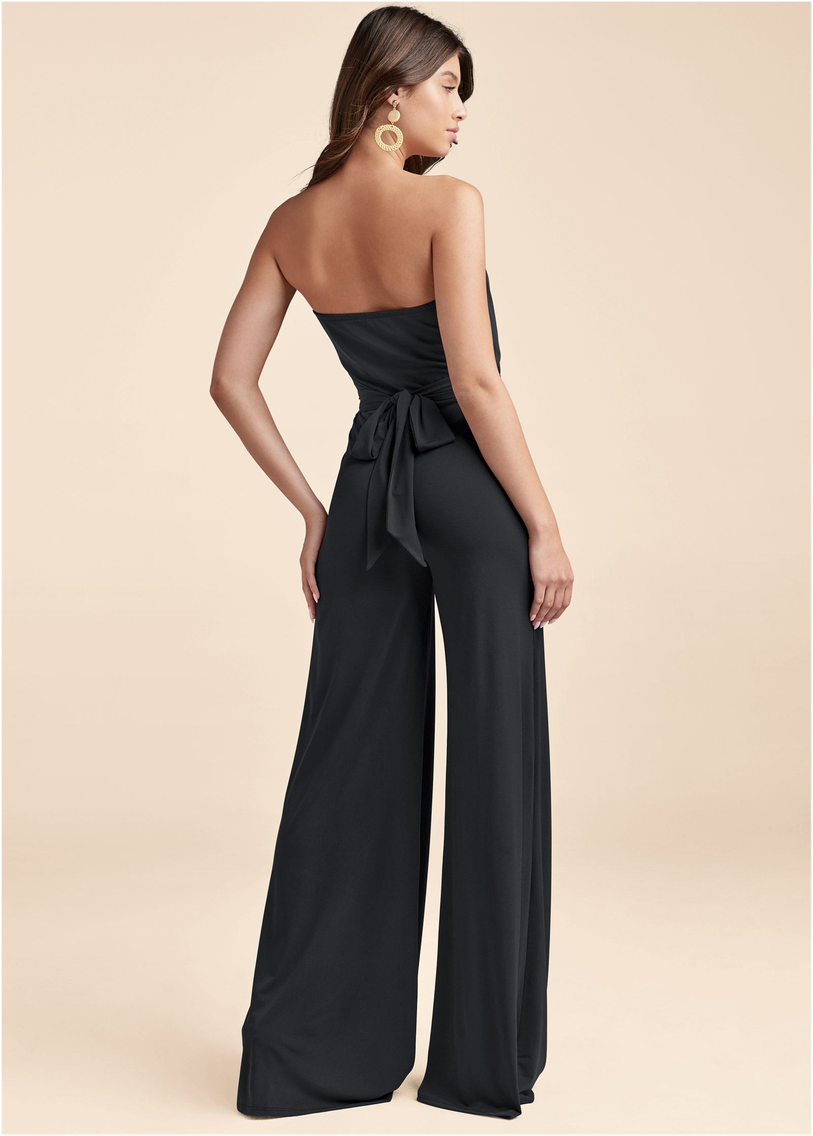 strapless belted jumpsuit